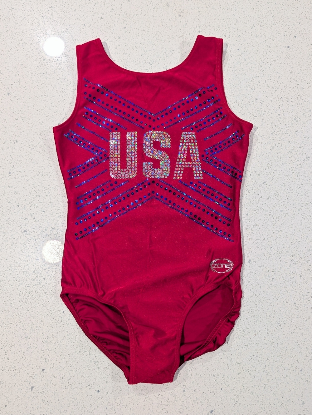 USA TEAM Ozone Medium Adult AM Gymnastics Dance Leotard Red Blue Olympic REPLICA